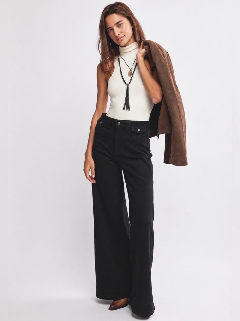 We The Free Kellee High Rise Palazzo Jeans Black Size 25 - Picture 4 of 17
